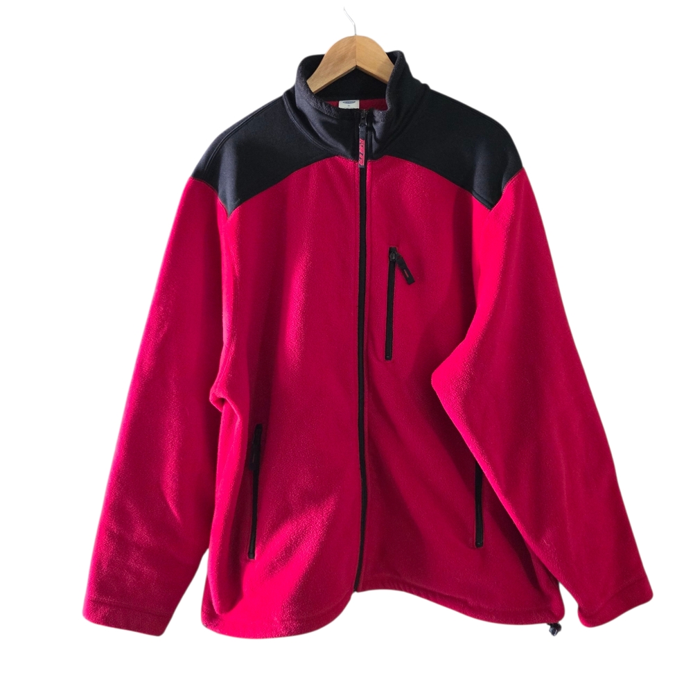 Vintage Old Navy Red Fleece Zip Up Sweatshirt Men’s XL Y2K Pullover Elbow Patch
